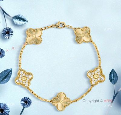 V C&A Sweet Alhambra Gold Bracelet with Diamond 5 motifs